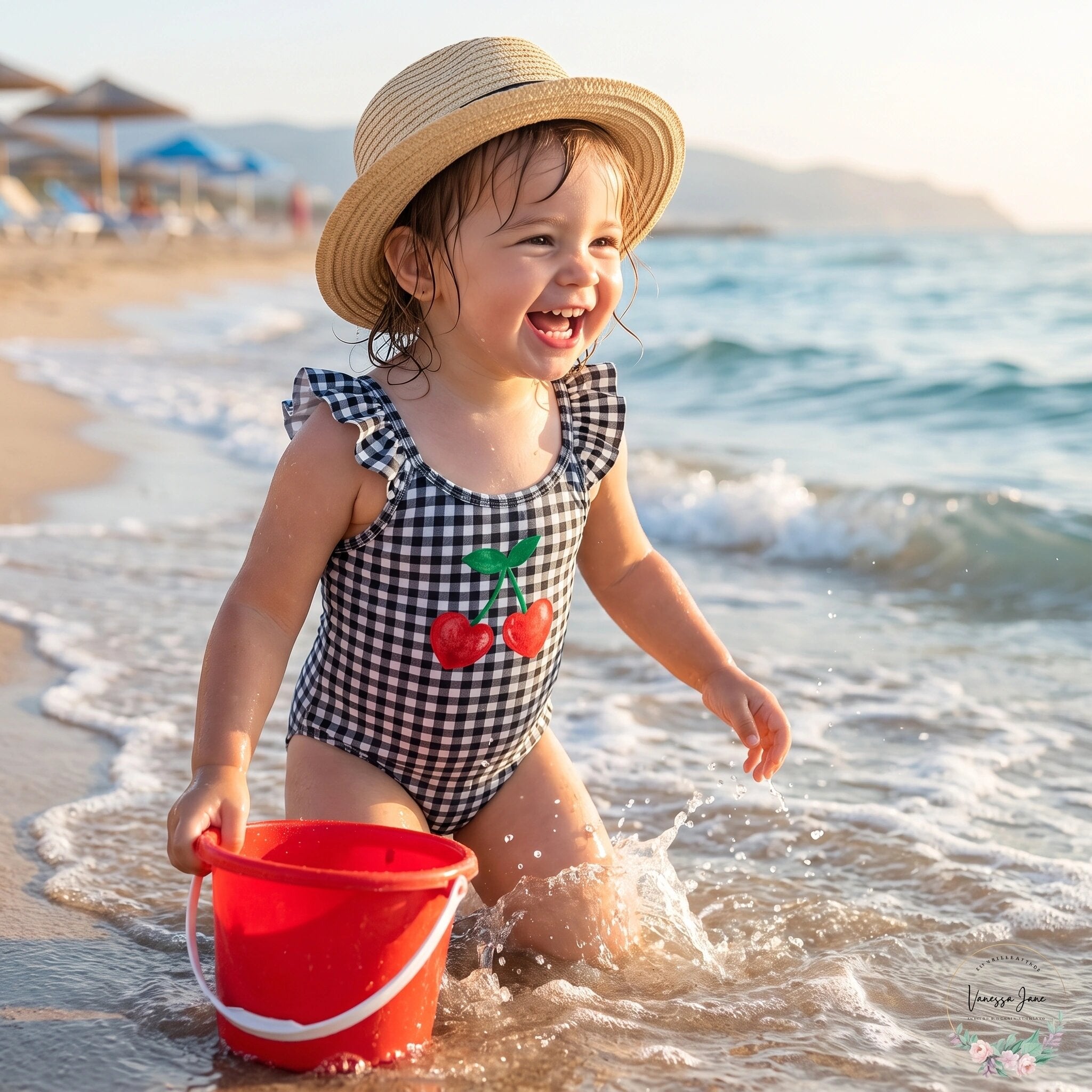 First Impressions Baby Girls Gingham-Print Cherries Swimsuit, 12 Months