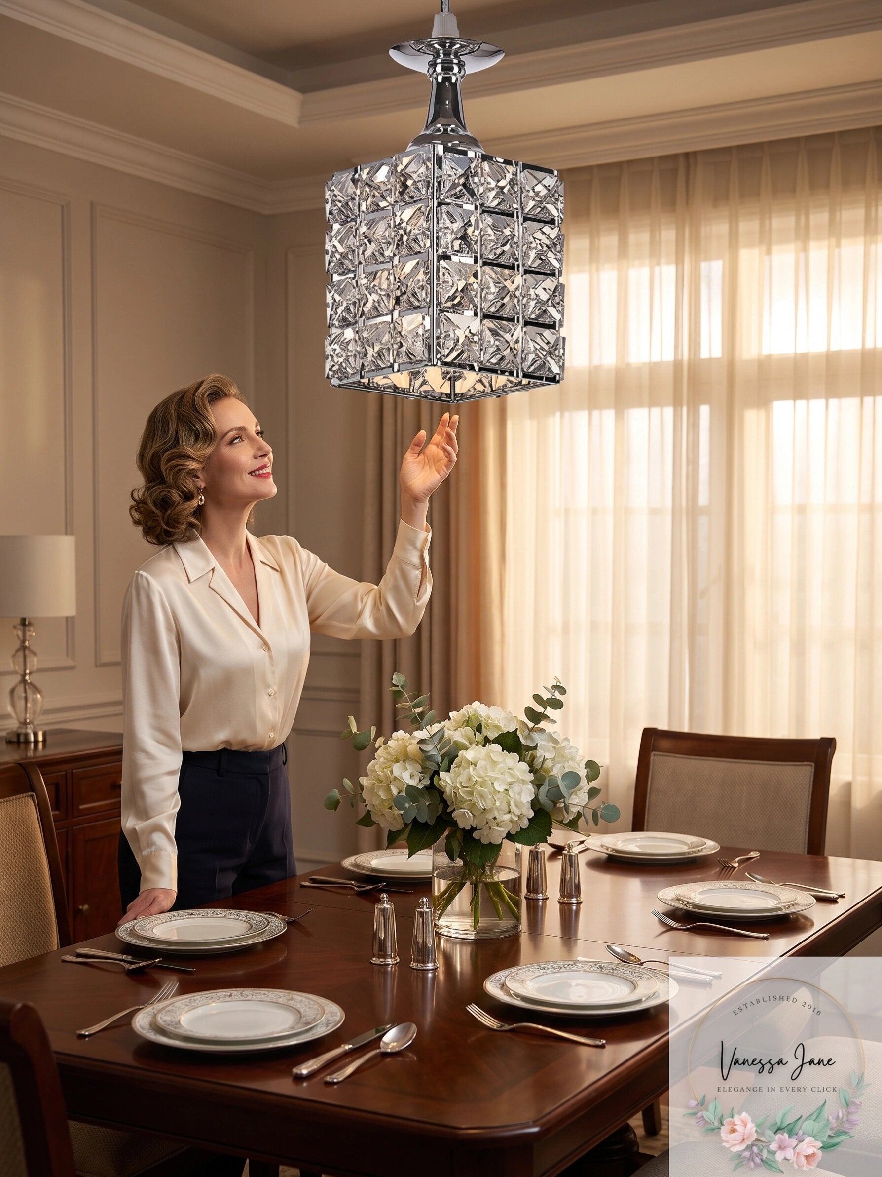 Diamond Life 1 Light Chrome Finish Metal Shade Crystal Chandelier Pendant