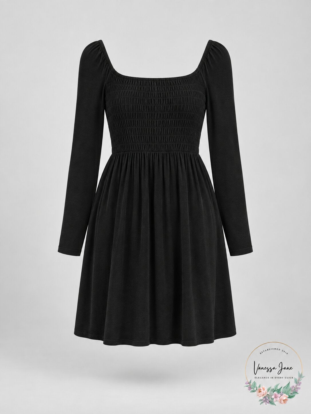 Aqua Women's Smocked Velvet Dress, Black, Size Small