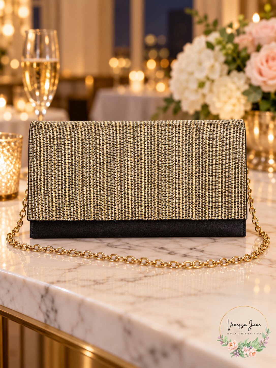INC Womens Veronica Chain Convertible Clutch Handbag Gold Small