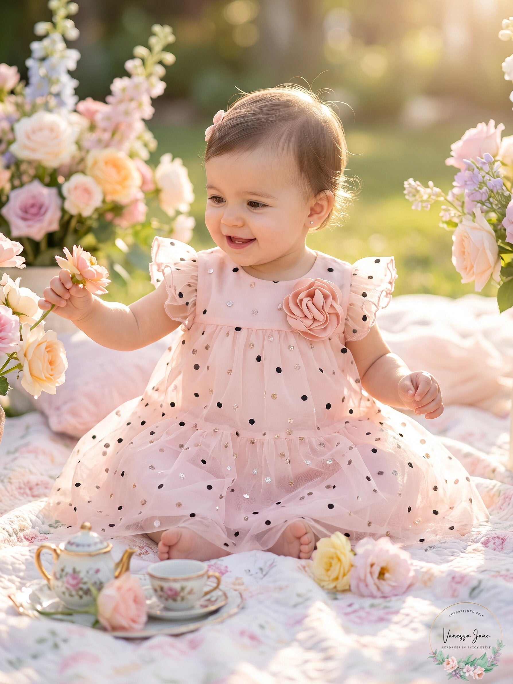 Bonnie Baby Baby Girls Metallic-Dot Mesh Dress, 24Months