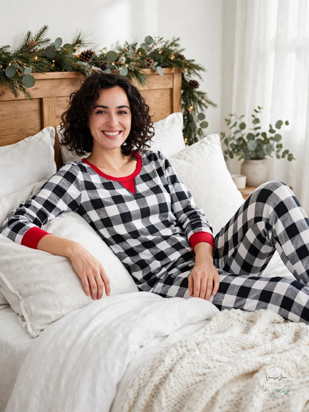 Family Pajamas Matching Womens Lightweight Thermal Waffle Buffalo Check