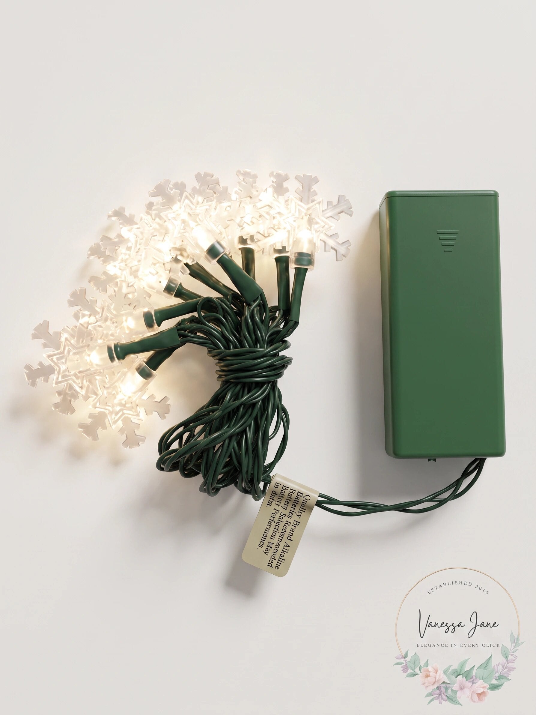 UltraLED Battery Operated Snowflake Twinkle Light String, White, 3.5-Feet