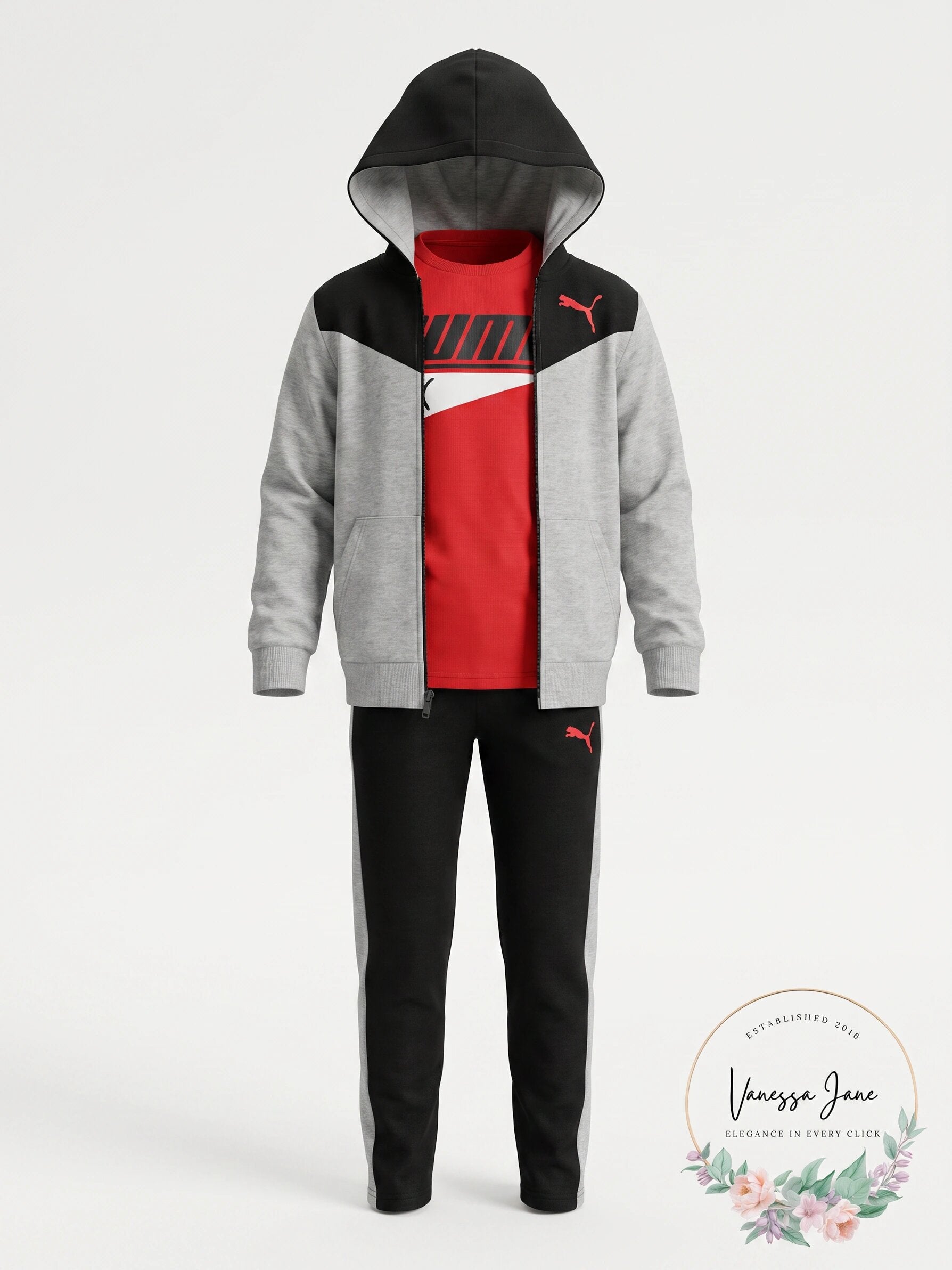 Puma 3-Pc. Colorblocked Fleece Hoodie, Jogger Pants and T-Shirt, Size 5