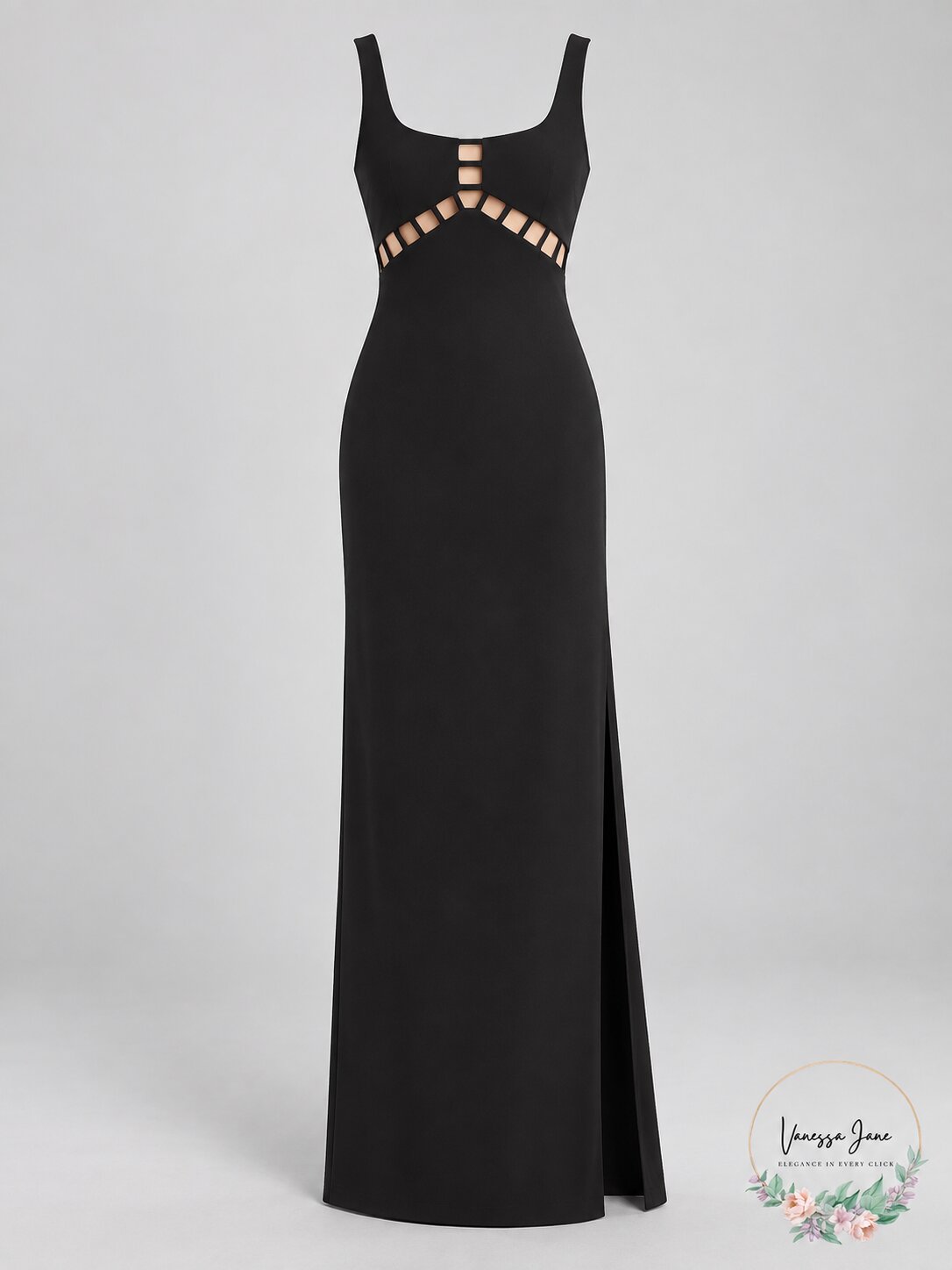 Aidan by Aidan Mattox Cutout Square Neck Gown