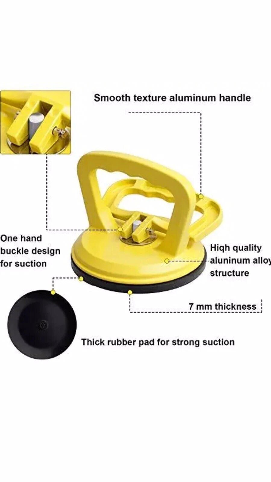2-Pack FCHO Heavy-Duty Aluminum Glass Suction Cup Vacuum Plate Puller Handles