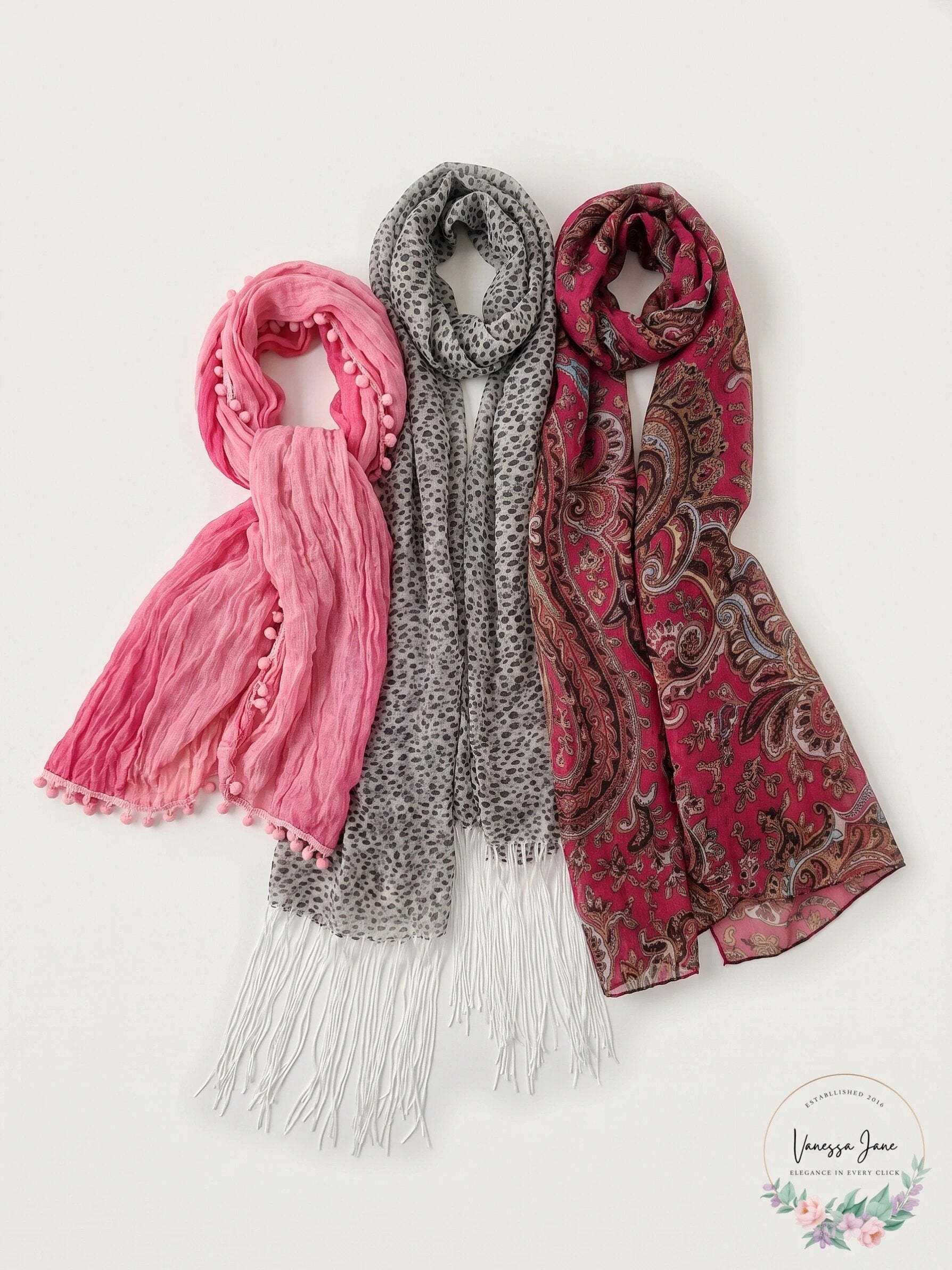 Lot of 3 Scarves Multiple Color Shawl Wraps