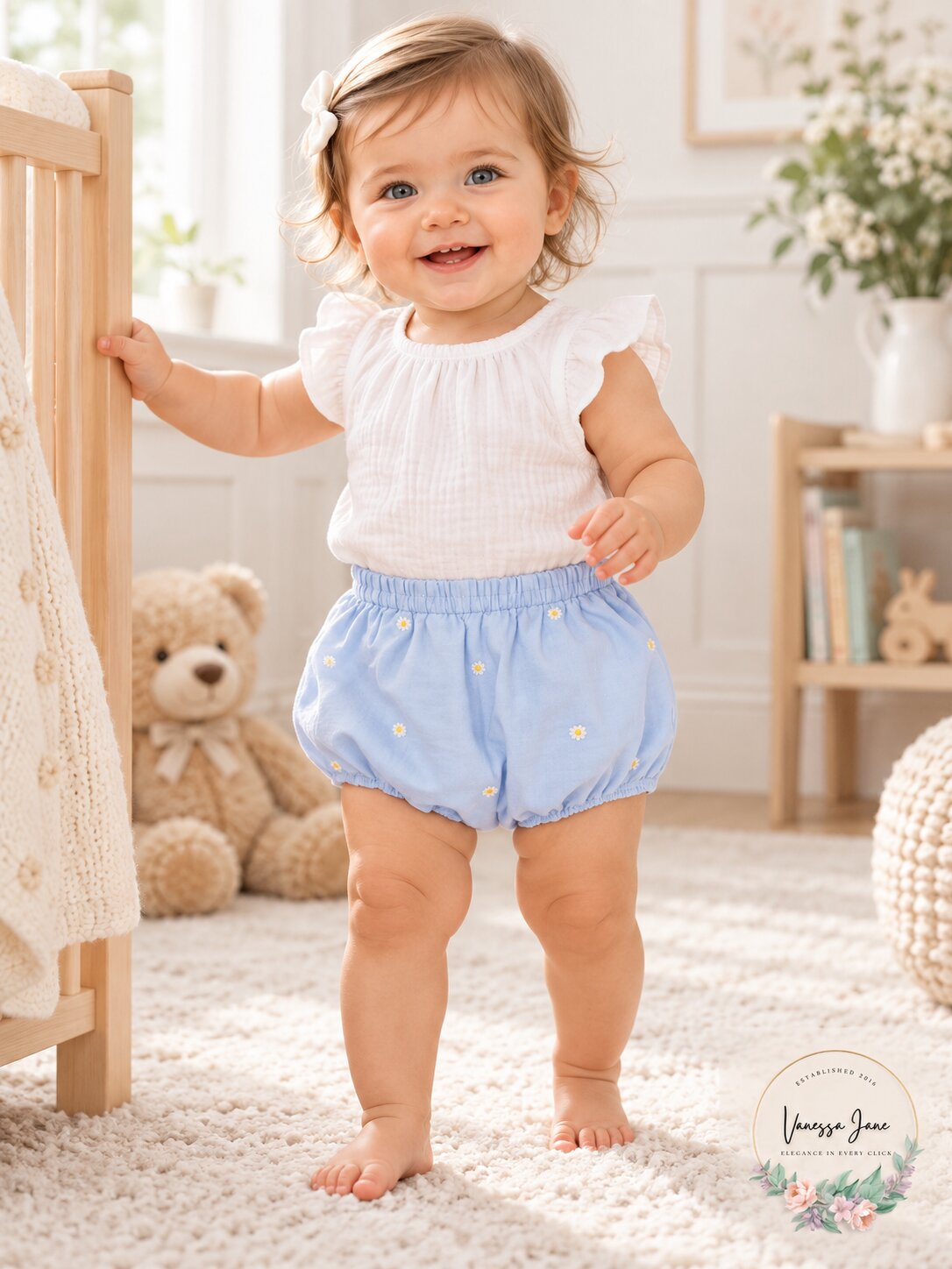 Ralph Lauren Blue Daisy Bloomer,Size 9 Months