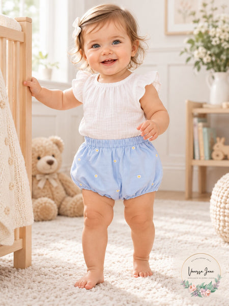 Ralph Lauren Blue Daisy Bloomer,Size 9-12 Months
