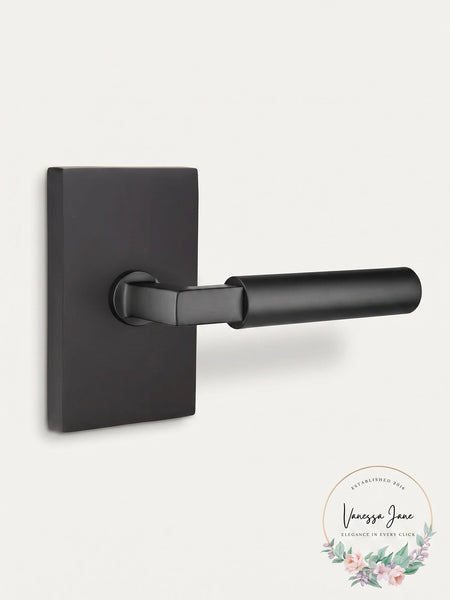 Emtek Passage Handle Set with Hercules Lever on Modern Rectangular Rosette