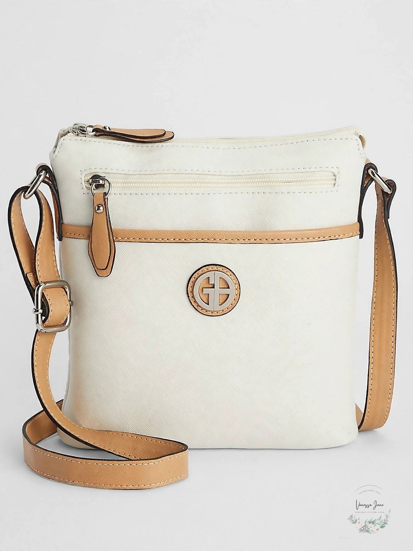 Giani Bernini Saffiano Crossbody, White/Silver