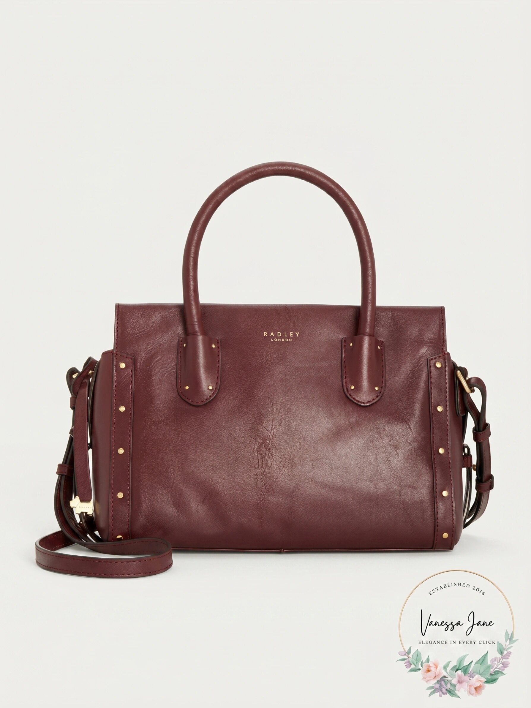 Radley London Zip-Top Studded Multiway Leather Satchel - Port/Gold