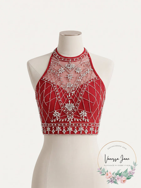 B. Darlin Juniors Red Mesh Embellished Crop Top Blouse Juniors, Size 1/2