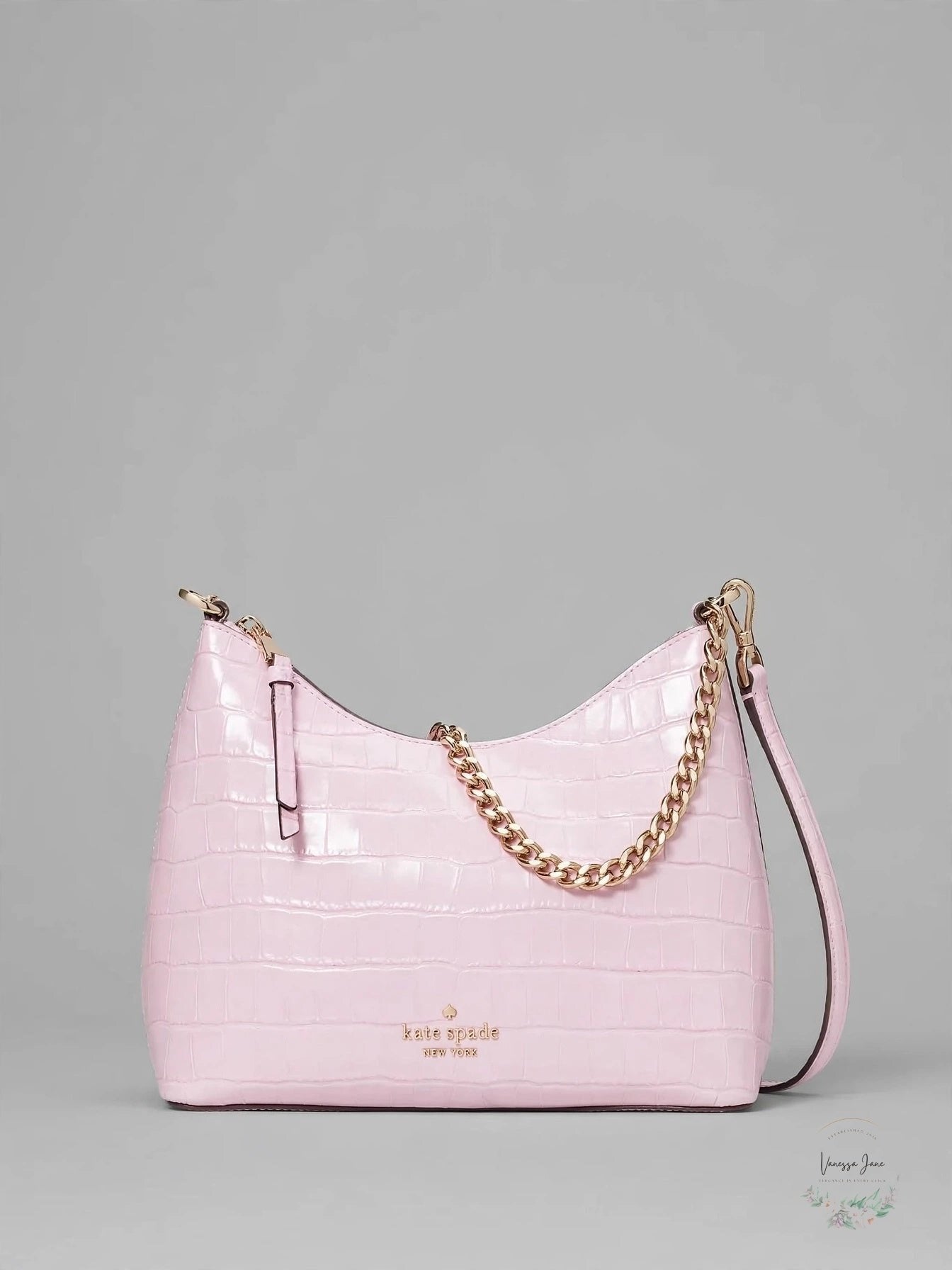 Kate Spade Zippy Croc Embossed Convertible Crossbody, Quartz Pink