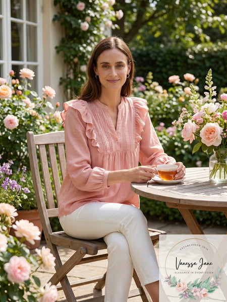Lauren Ralph Lauren Bib-Front Cotton-Blend Top – Rose Tan, Size Large