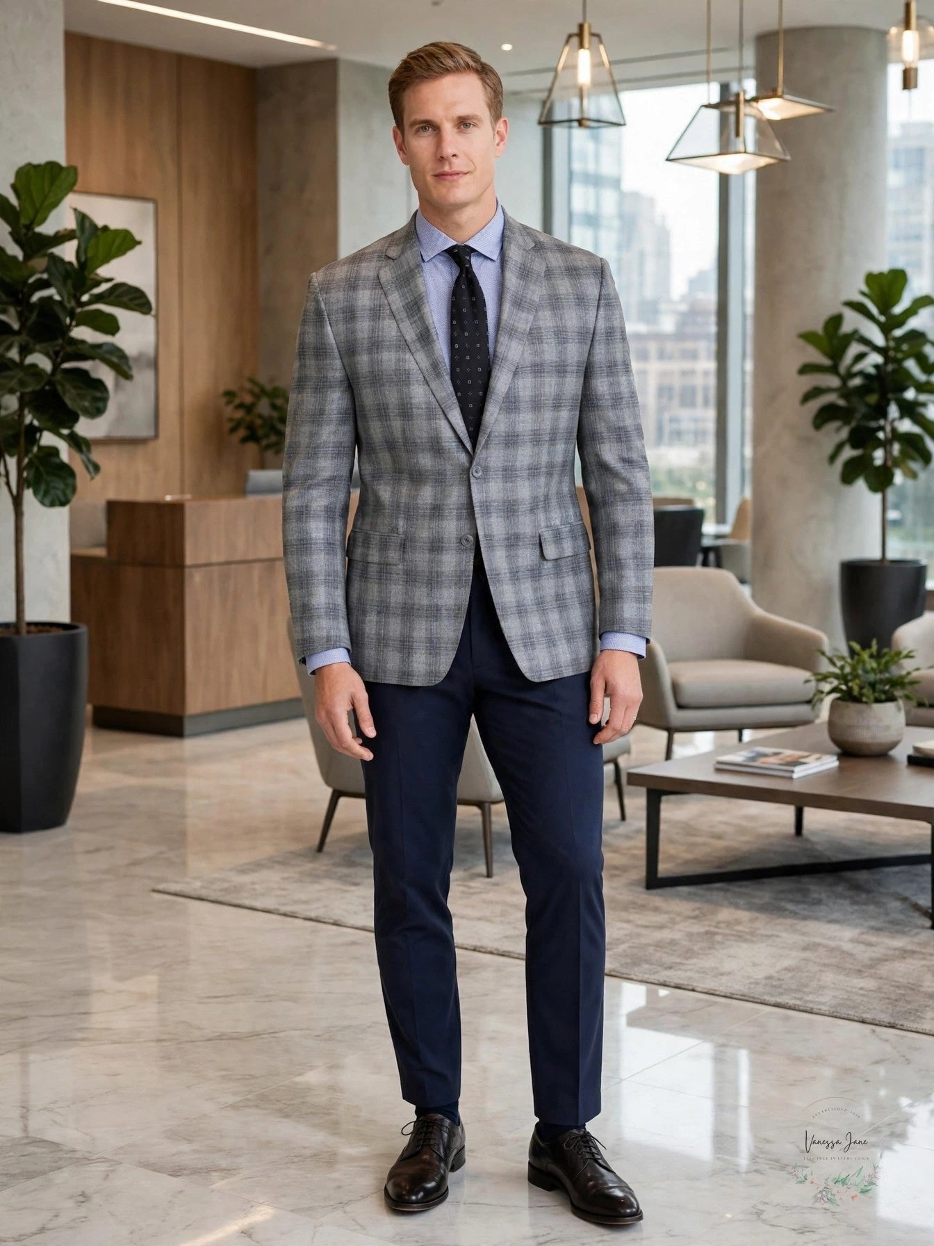 Lauren Ralph Lauren Mens Lexington Wool Blend Window Pane Two-Button Blazer 40R