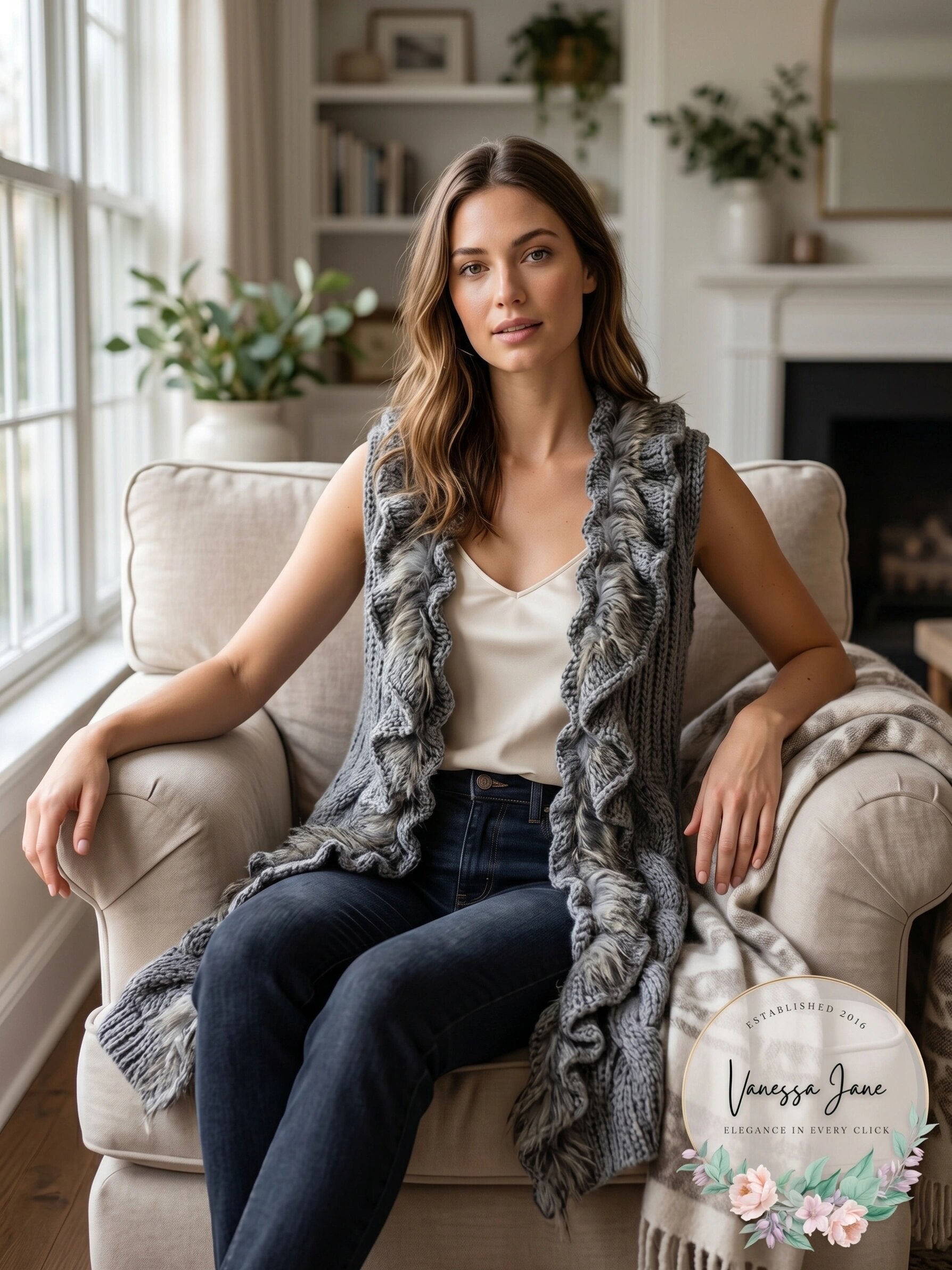 Dressbarn Collection Gray Long Wool Knit Vest, Small