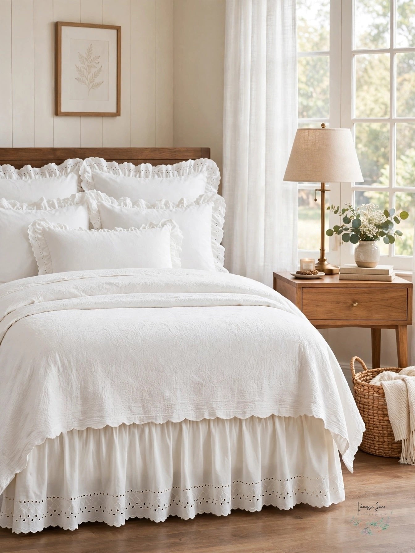 Smootheweave Ruffled Eyelet Twin Bed Skirt, 14" Drop, Ivory