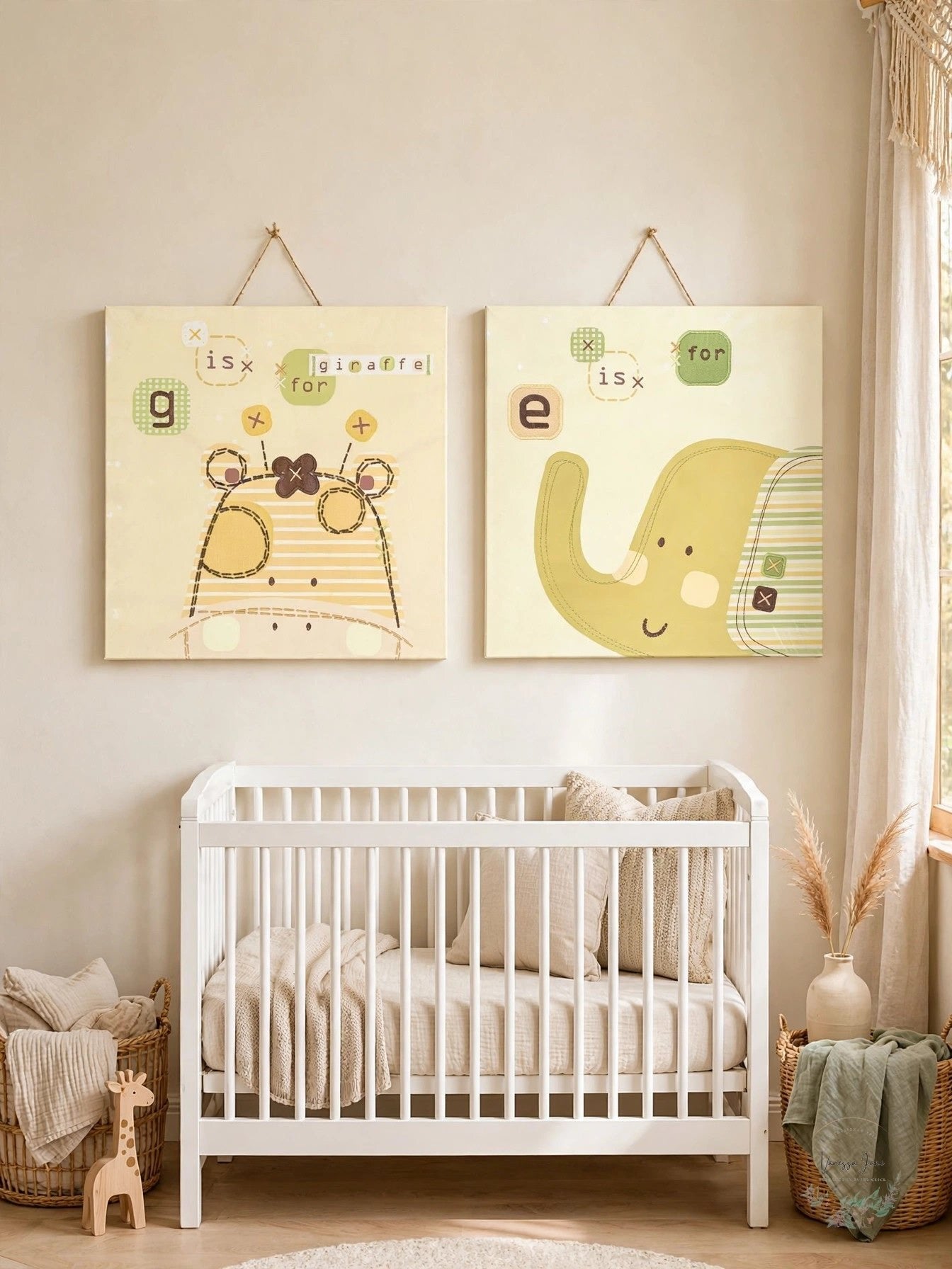 Nature's Purest Sleepy Safari 2-Pc Nursery Canvas Wall Art, Ecru