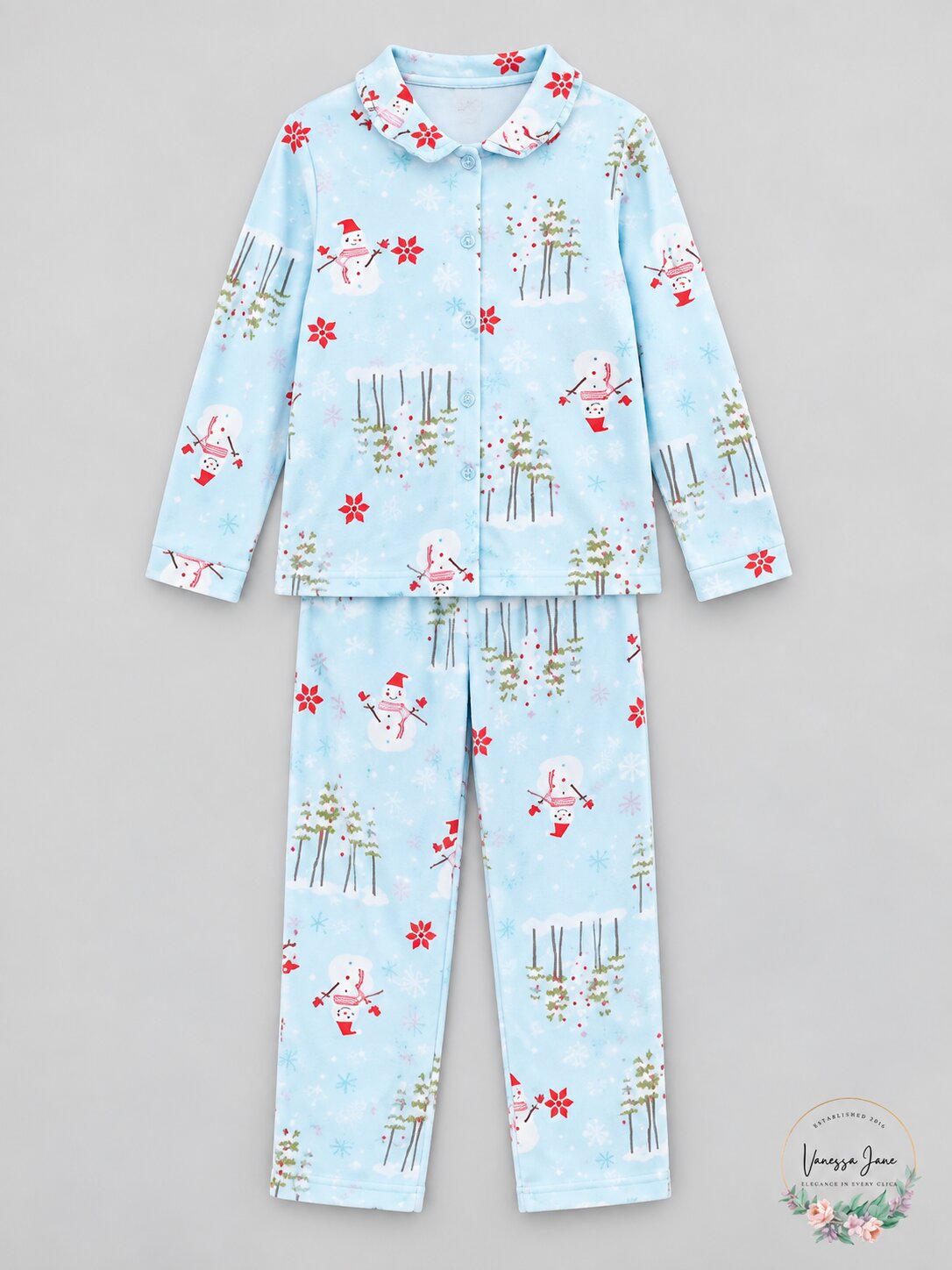 Karen Neuburger Minky Fleece Collared Snowman Pj 2Pc Set, Small 6/7