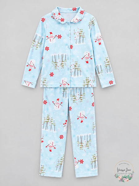 Karen Neuburger Minky Fleece Collared Snowman Pj 2Pc Set, Small 6/7