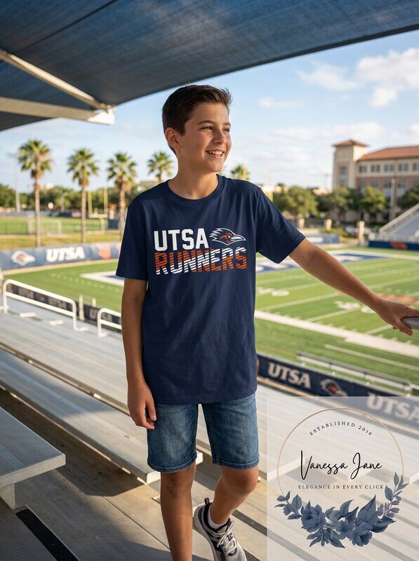 NCAA Texas San Antonio Road runners T-shirt Youth Boys Diagonal, Size Large