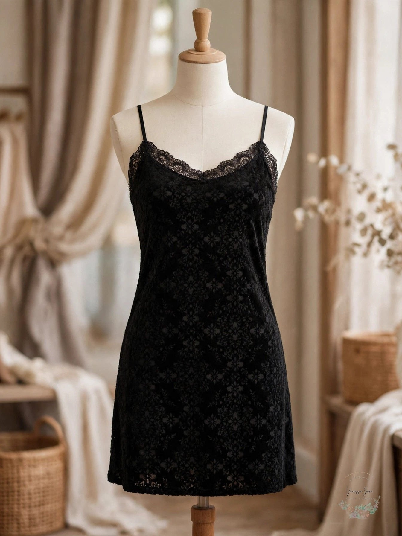 International Concepts Burnout Lace-Trim Velvet Chemise
