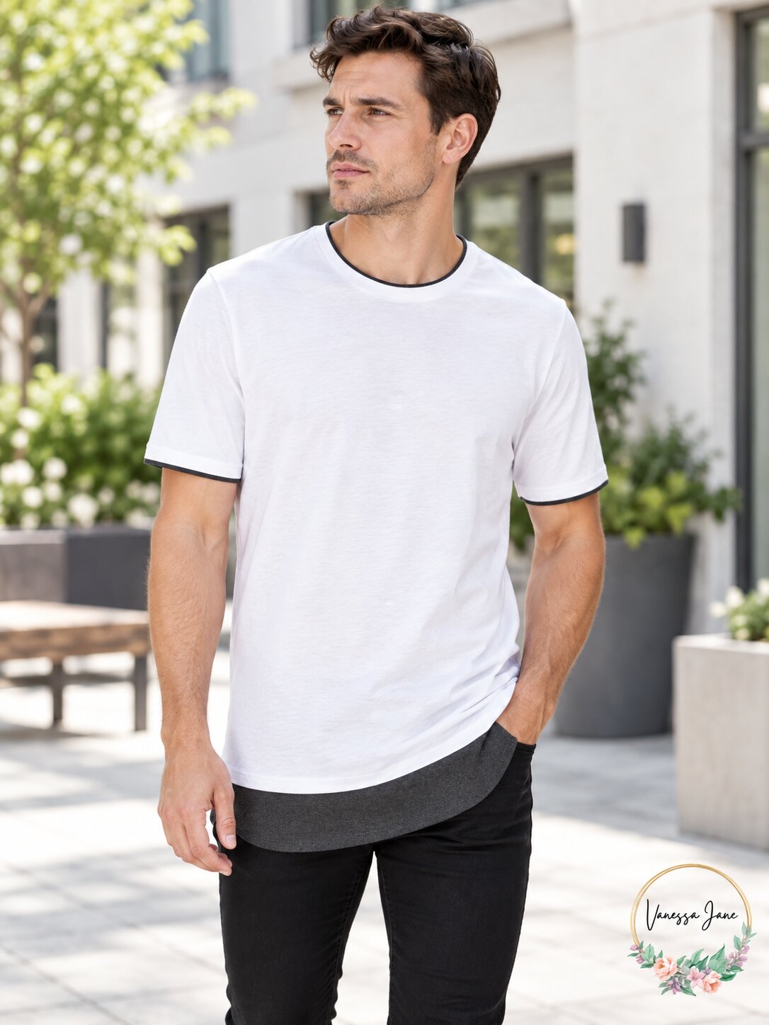 I.N.C. Mens Textured Colorblocked Layered-Look T-Shirt