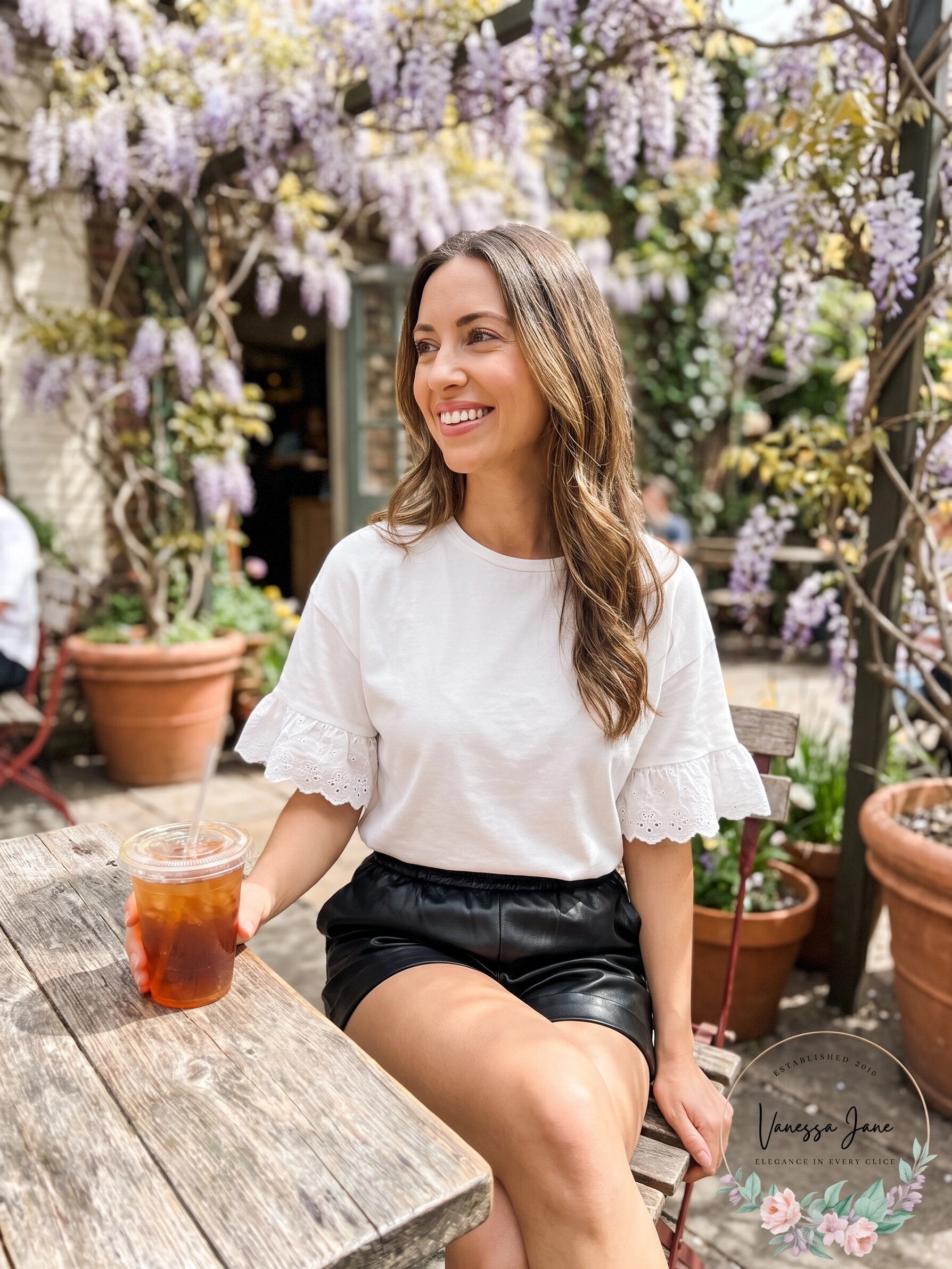Aqua Eyelet Trim Crop Tee