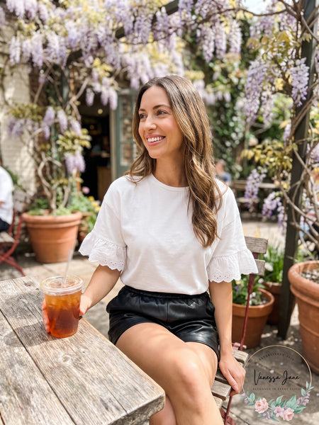Aqua Eyelet Trim Crop Tee