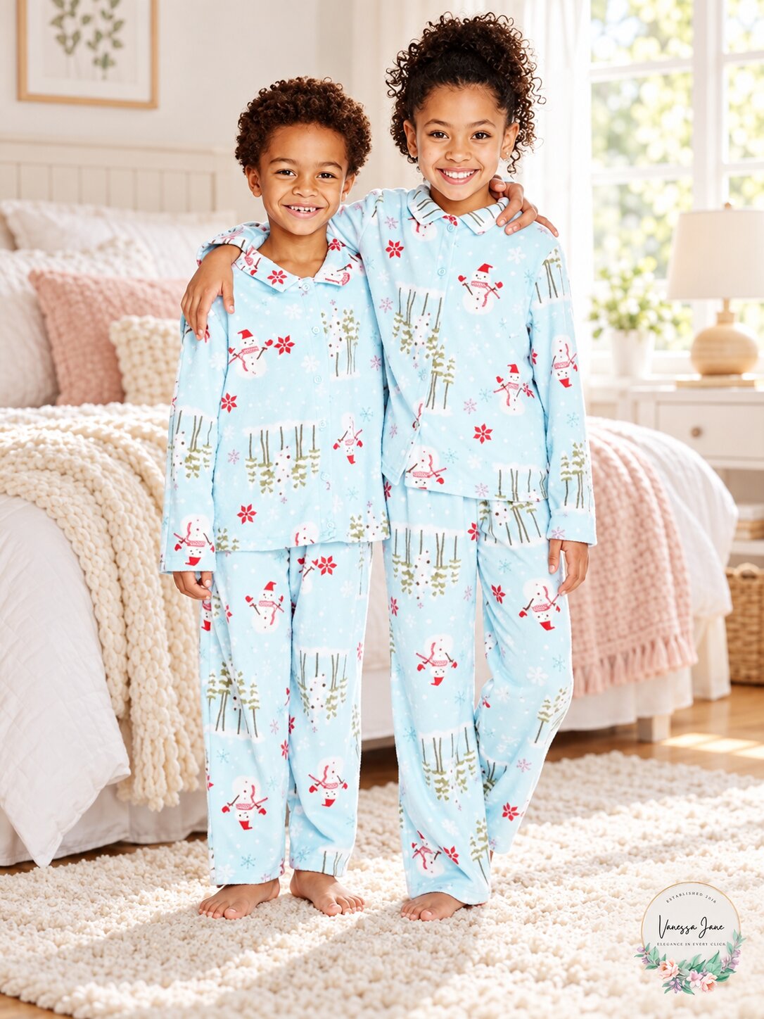 Karen Neuburger Minky Fleece Collared Snowman Pj 2Pc Set, Small 6/7