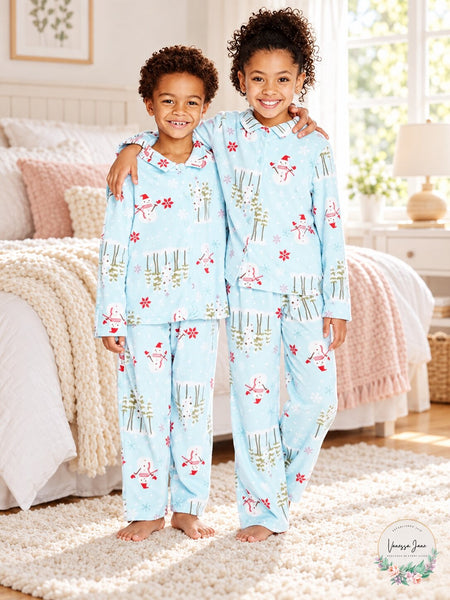 Karen Neuburger Kids Blue Snowman Minky Fleece Pajama Set, Size S