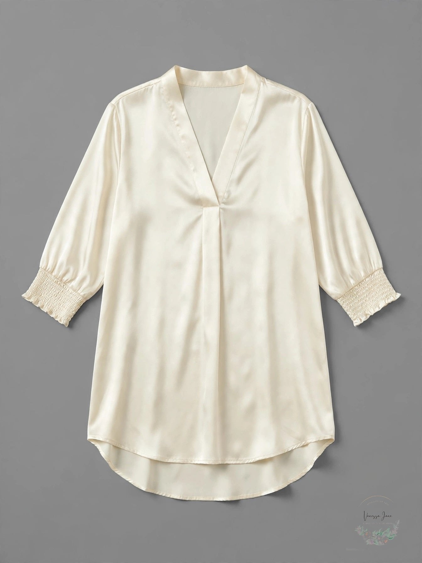 Anne Klein Womens Plus Smocked Hi-Low Tunic Top