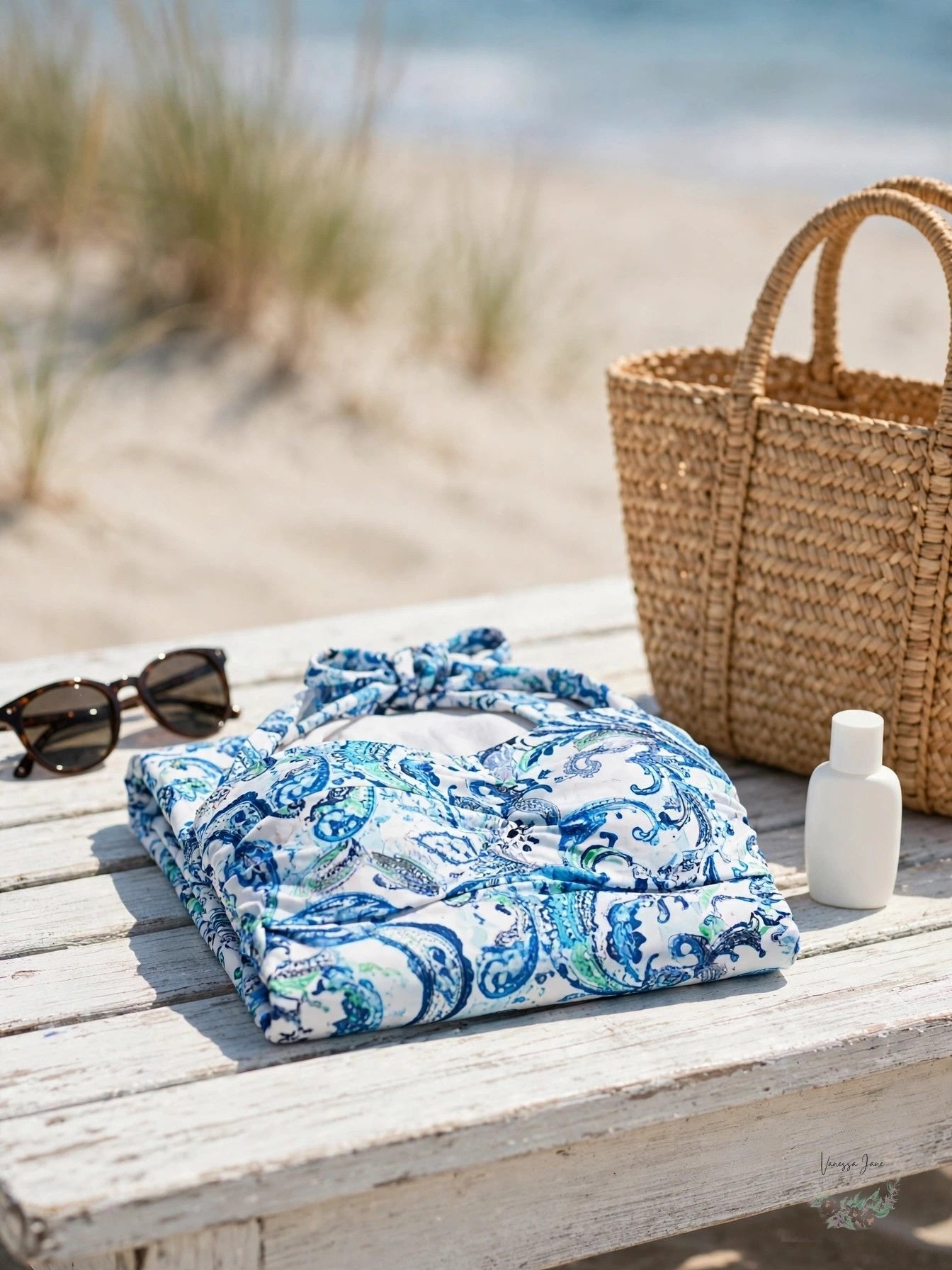 Lauren Ralph Lauren Blue Paisley Ruched Bandeau One-Piece Swimsuit