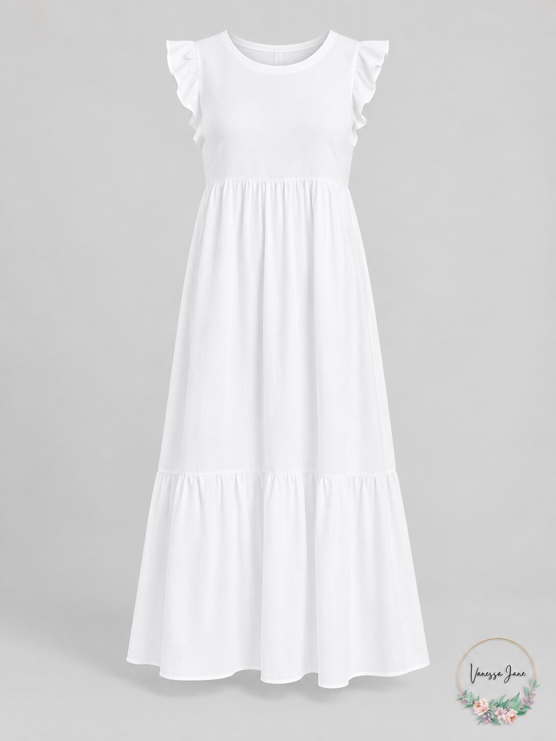 SUNDRY Ruffle Sleeve Tiered Dress in Cotton Spandex