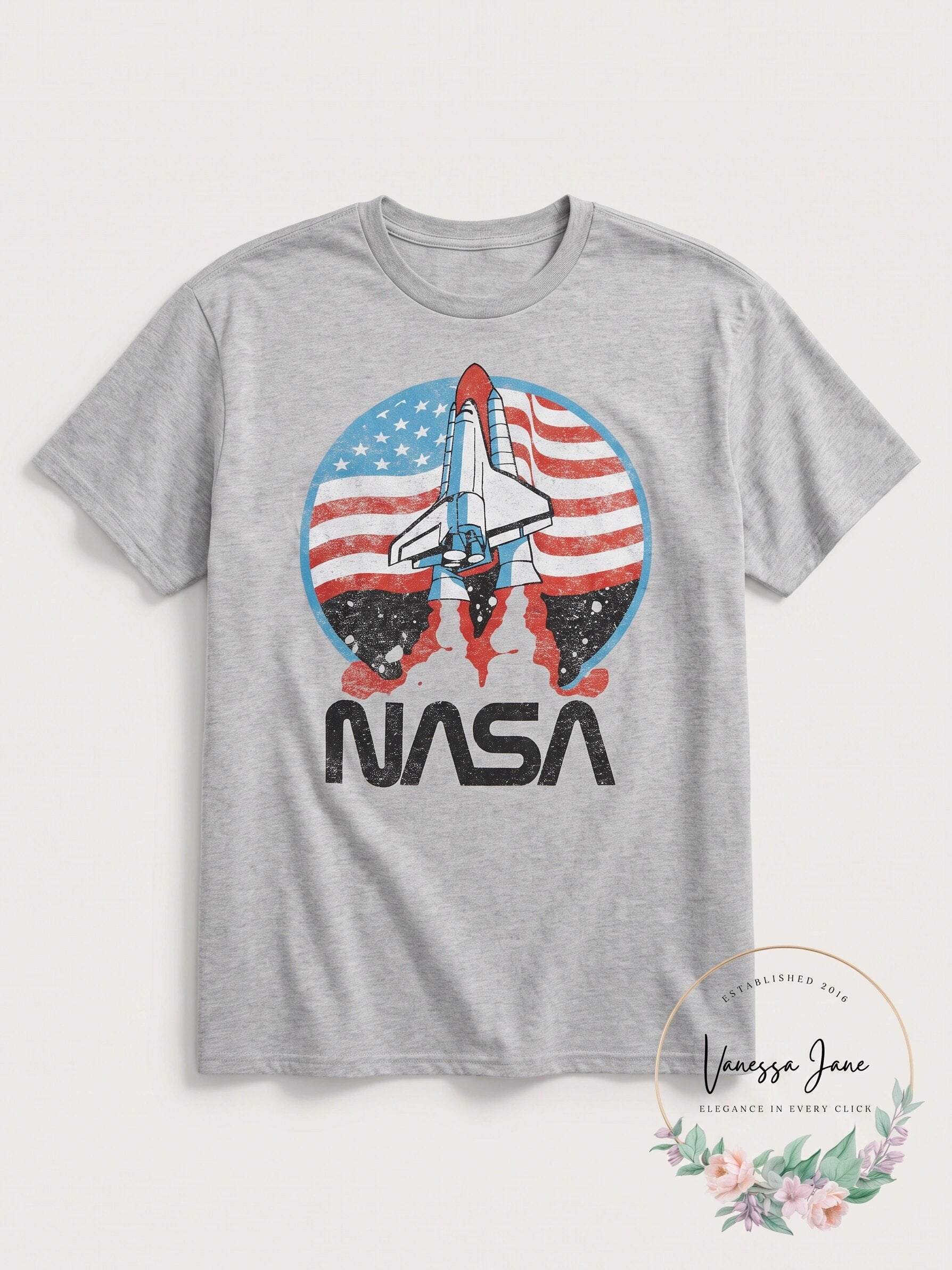 Love Tribe Trendy Plus Size NASA Launch T-Shirt – Athletic Heather, Size 3X