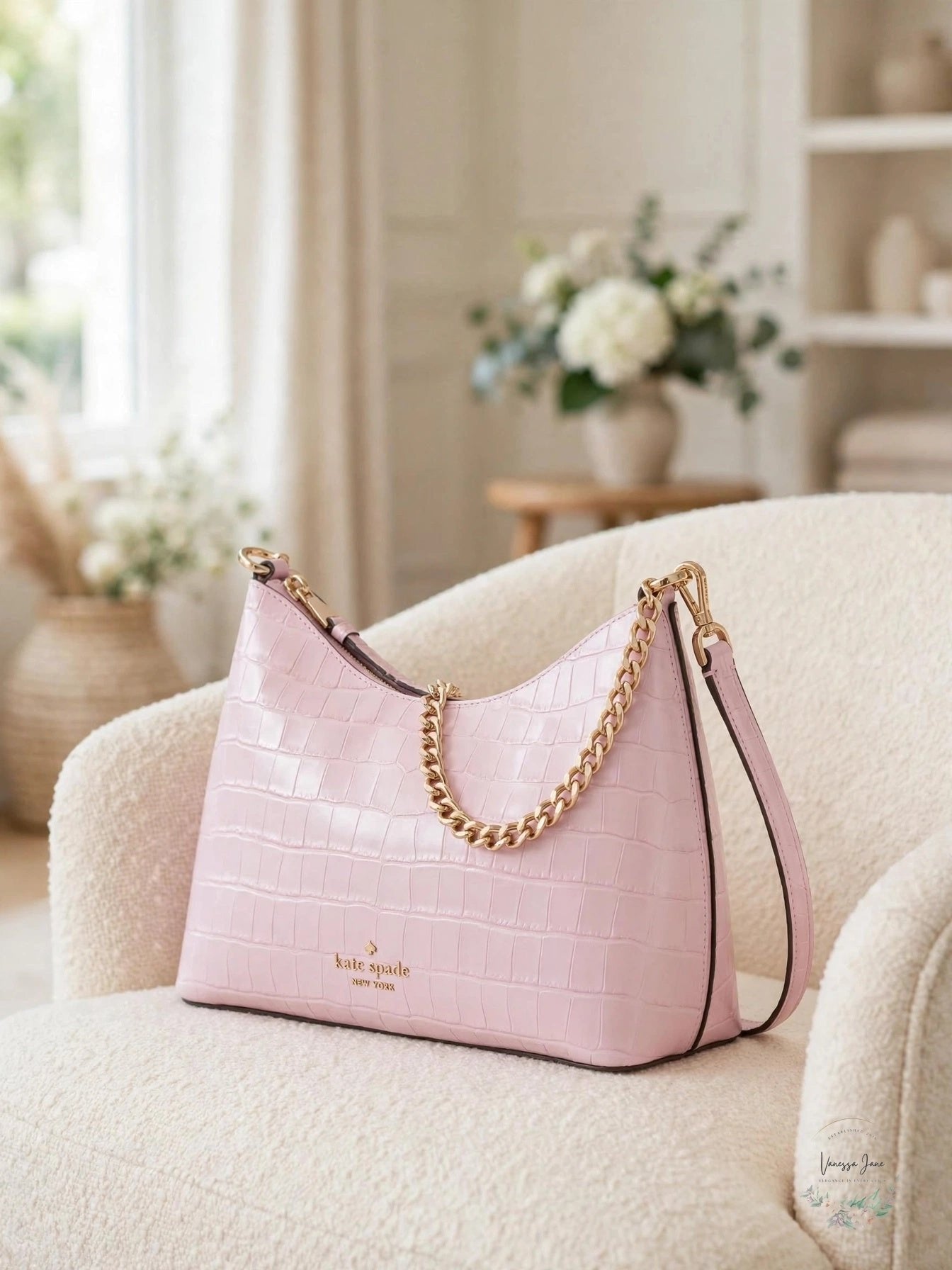 Kate Spade Zippy Croc Embossed Convertible Crossbody, Quartz Pink