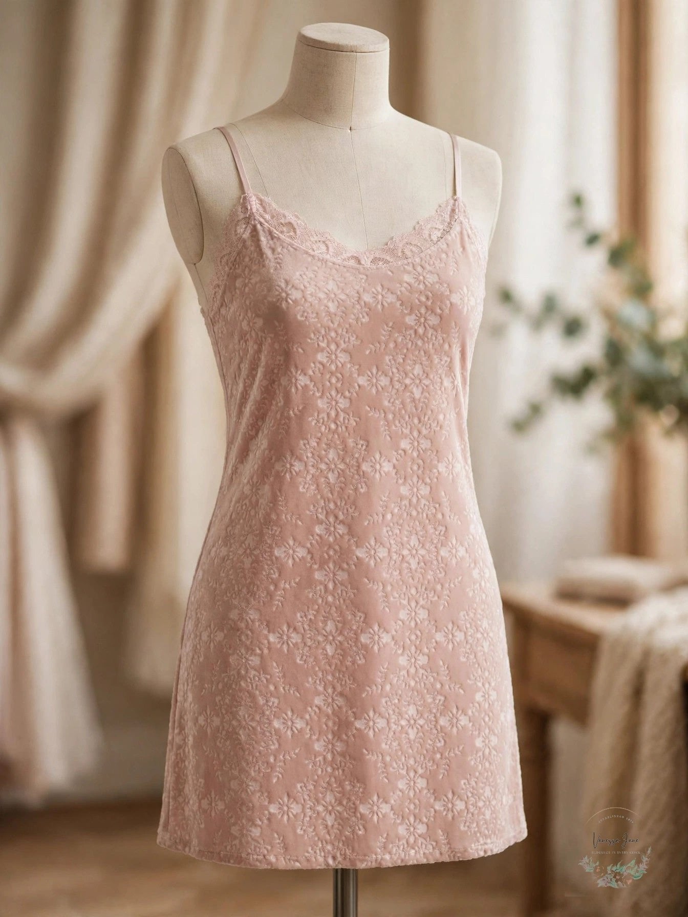 International Concepts Burnout Lace-Trim Velvet Chemise