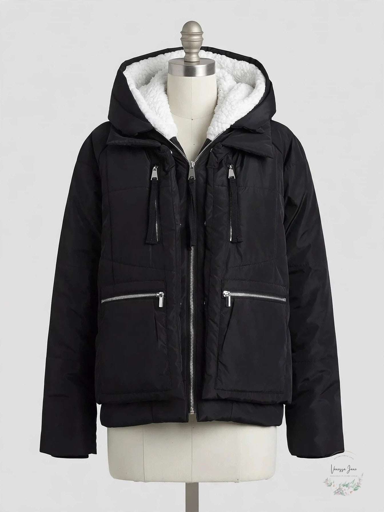 Bagatelle Zippered Pocketed Utility Faux Fur Water Resistant Jacket, Size Medium