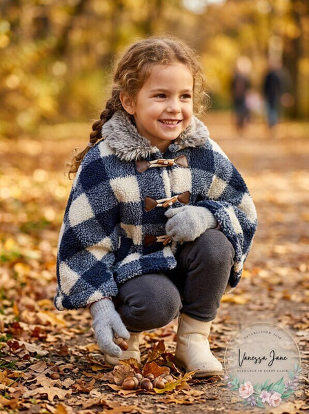 GoodLad Toddler Blue Buffalo Plaid Cape w/ Toggles, Size 5