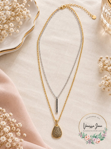 Lucky Brand Two-Tone Pave Bar and Paddle Layered Necklace, 18-1/2  2