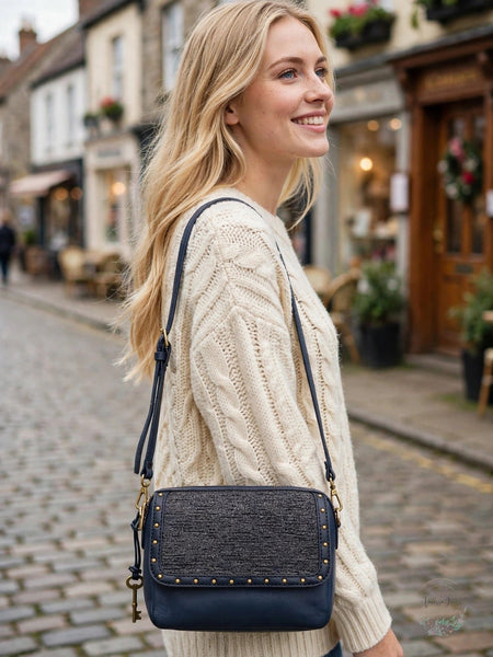 Fossil Kinley Navy Leather Small Crossbody Handbag