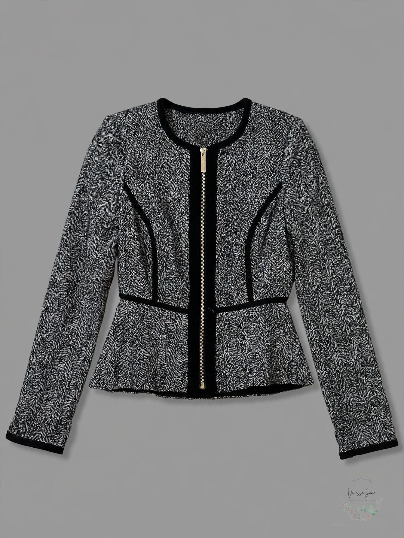 DKNY Petite Collarless Zip-Front Peplum Jacket
