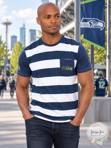 NFL Seattle Seahawks Mens Short Sleeve Stripe T-Shirt with Pocket, Medium