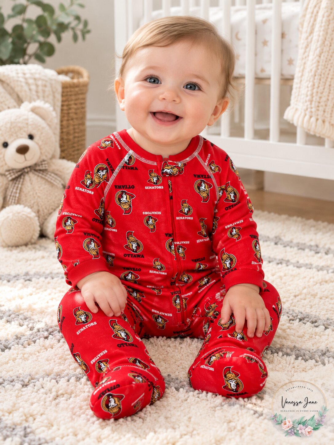 NHL Ottawa Senators Infant Boys Sleepwear Print Zip Up Coveralls, 18 Months