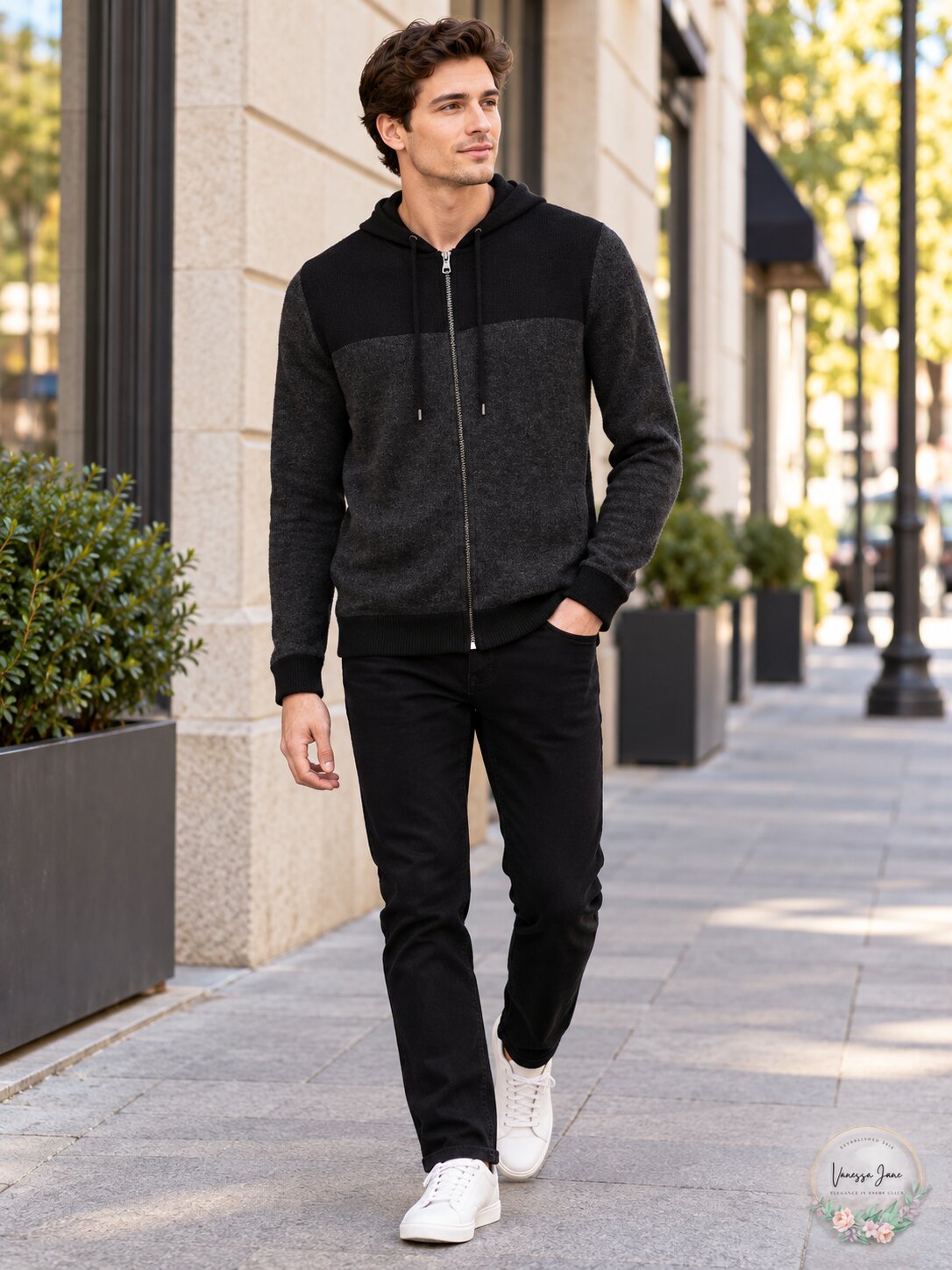Calvin Klein Mens Full Zip Color Block Hoodie Sweatshirt,Size 2XL