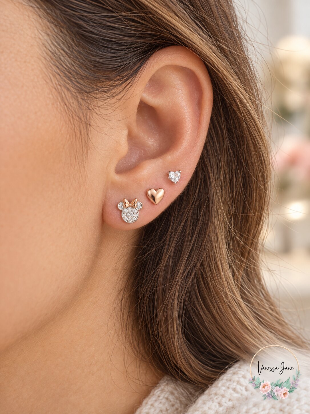 DISNEY Cubic Zirconia Minnie Mouse Earring Flash Plated Set 3 Piece