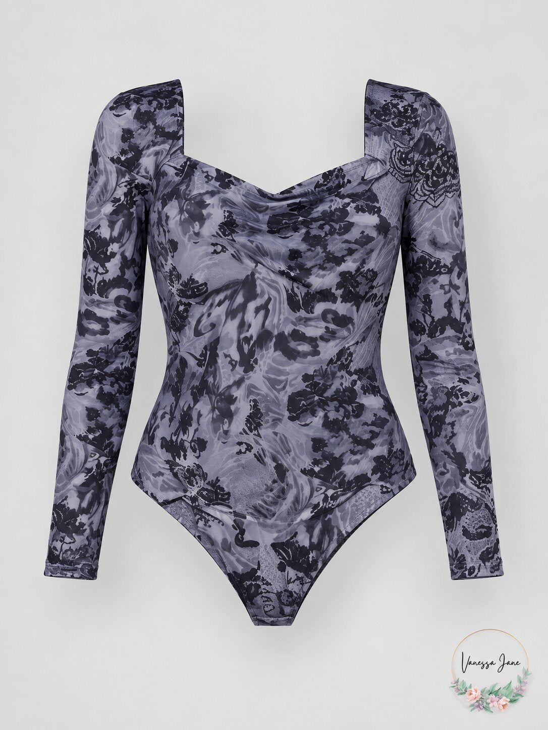 Aqua  Snake Print Sweetheart Neck Bodysuit Gray