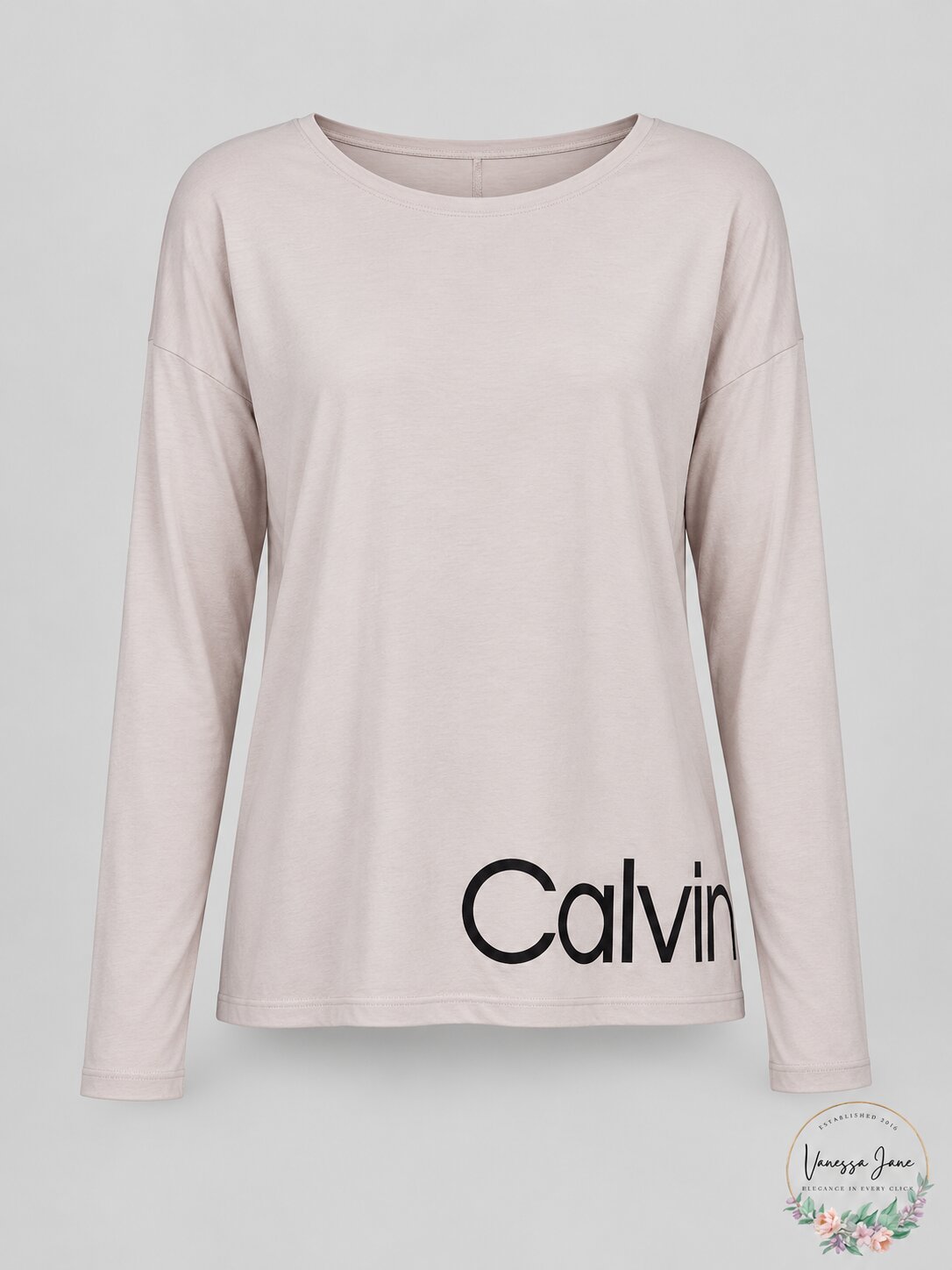 Calvin Klein Performance Logo Relaxed Cropped Long Sleeve Top Nude