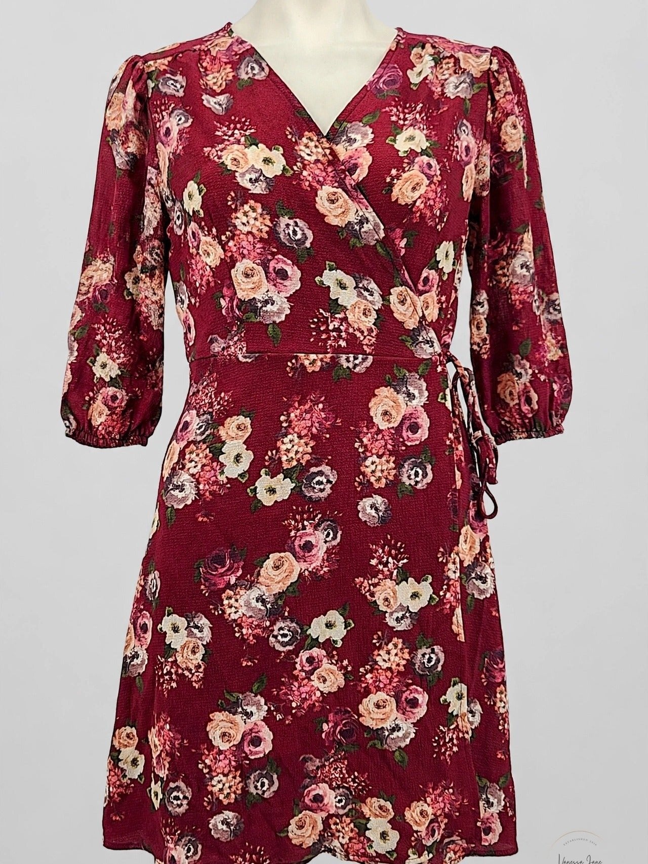 Monteau Petite Burgundy Tie-Neck A-Line Dress, PM